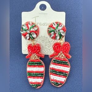 Treasure Red and Green Beaded Earrings